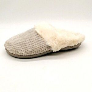 Temi‎ Womens Slide Slipper Gray Chenille Faux Fur Lining Trim Flat Heel M 7-8